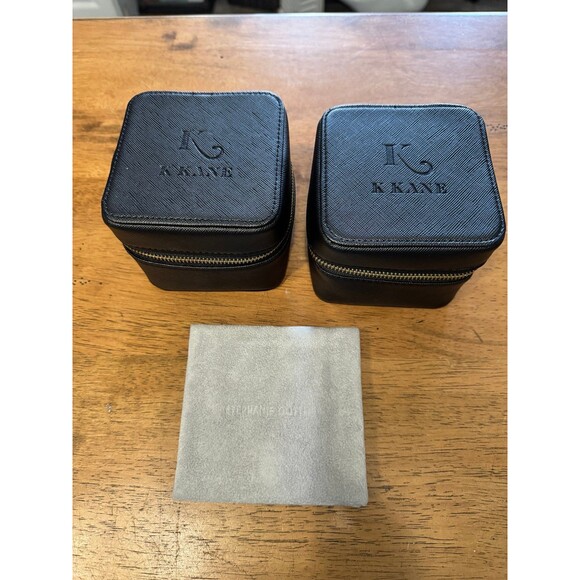 2- travel jewelry boxes, and one jewelry fabric holder with snap closure - Picture 2 of 5